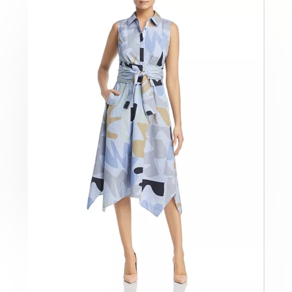 Lafayette 148 New York Cordelia Printed Midi Shirt Dress Designer - Picture 4 of 12